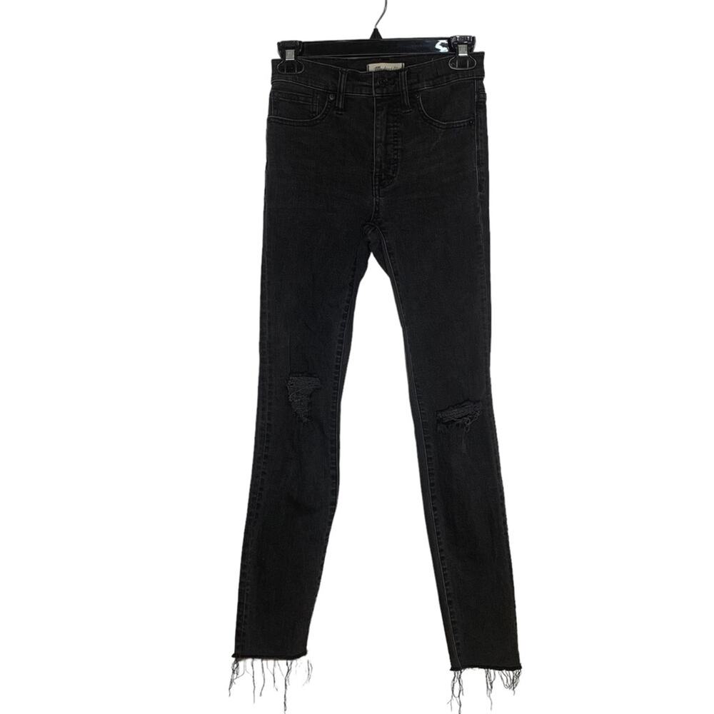 Madewell 9” High Rise Skinny Jeans Black Distressed 5 working Pockets Size 24